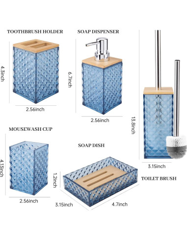 Juego de Accesorios de Baño RRM 6 Pcs Azul Patrón Cuadrícula