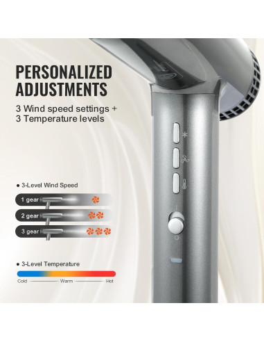 Secador de Pelo Profesional VEVOR 98,000 RPM 3 Temperaturas