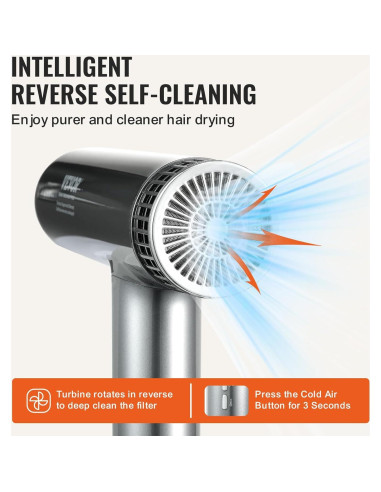 Secador de Pelo Profesional VEVOR 98,000 RPM 3 Temperaturas