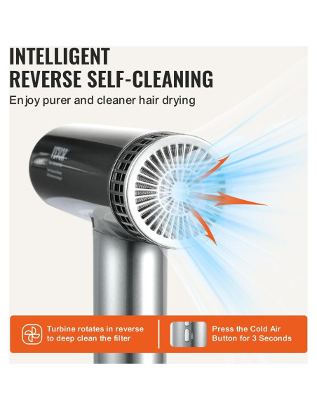 Secador de Pelo Profesional VEVOR 98,000 RPM 3 Temperaturas