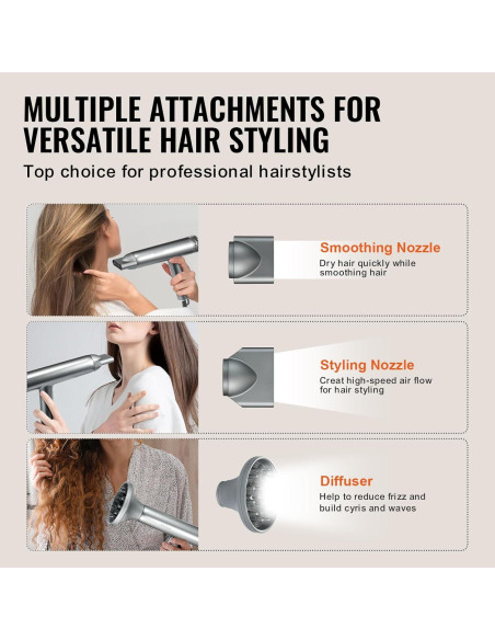 Secador de Pelo Profesional VEVOR 98,000 RPM 3 Temperaturas