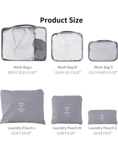 Set de 6 Cubos de Compresión Jealkip para Viaje Gris 2