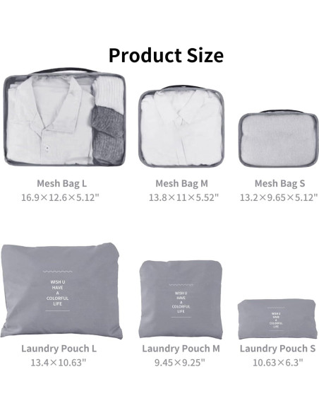 Set de 6 Cubos de Compresión Jealkip para Viaje Gris
