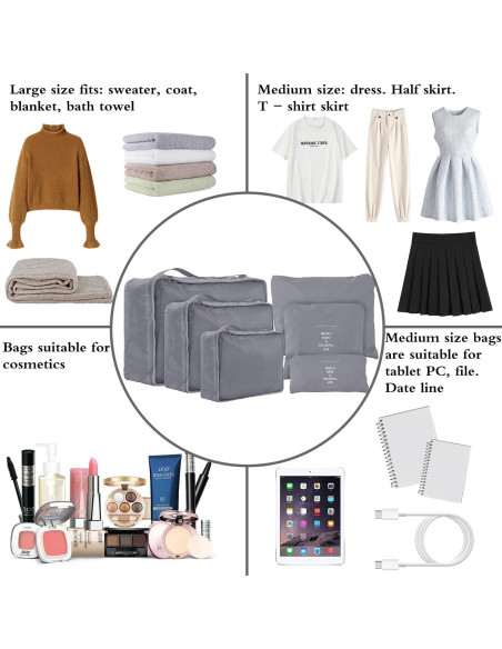 Set de 6 Cubos de Compresión Jealkip para Viaje Gris