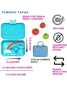Yumbox Tapas Azul Arcoíris - Caja Almuerzo 4 Compartimentos 993ml 2