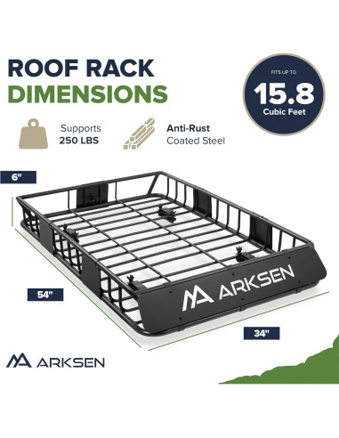 Portaequipajes de Techo ARKSEN 137x86x15 cm 250 lbs