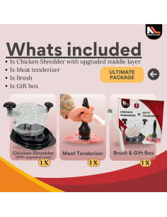 Desmenuzador de Pollo Mejorado Maarib Lush con Ablandador y Cepillo 2