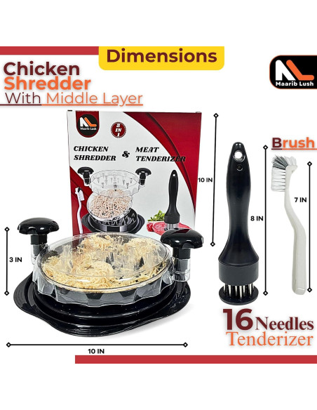 Desmenuzador de Pollo Mejorado Maarib Lush con Ablandador y Cepillo