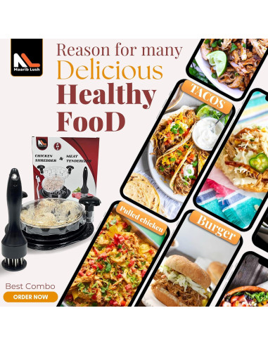 Desmenuzador de Pollo Mejorado Maarib Lush con Ablandador y Cepillo