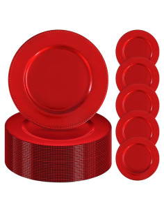 24 Platos Cargadores Rojos 33 cm Pesonlook Decorativos