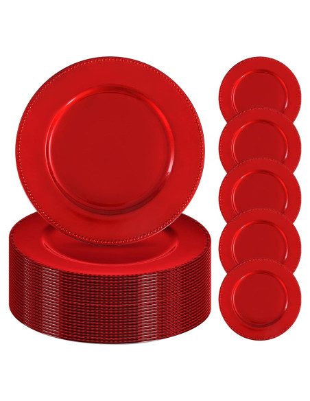 24 Platos Cargadores Rojos 33 cm Pesonlook Decorativos
