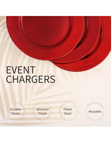 24 Platos Cargadores Rojos 33 cm Pesonlook Decorativos
