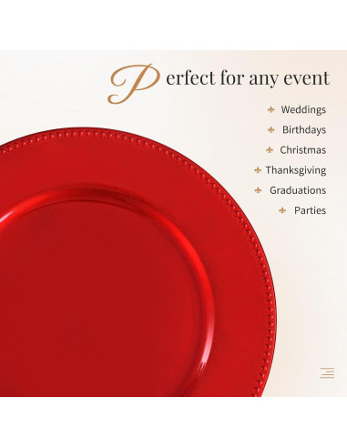 24 Platos Cargadores Rojos 33 cm Pesonlook Decorativos