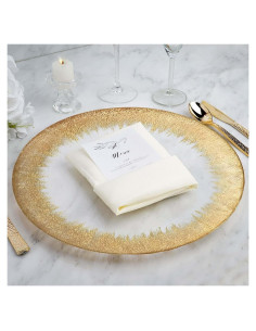 Platos de Cargador de Vidrio TCF Linen 33 cm Bisel Dorado 8 Pzas