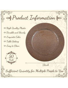 Mifoci 50 Platos Cargadores de Plástico Rústicos 33 cm 2