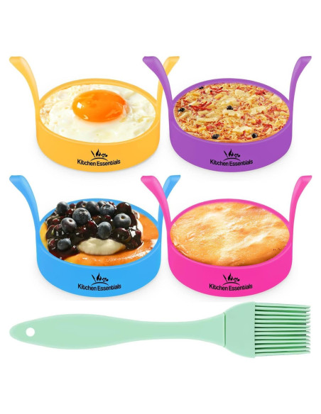 Anillos de Huevo de Silicona Kitchen Essentials - Antiadherentes Multicolor (Paquete de 4)