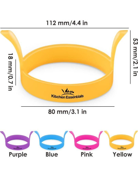 Anillos de Huevo de Silicona Kitchen Essentials - Antiadherentes Multicolor (Paquete de 4)