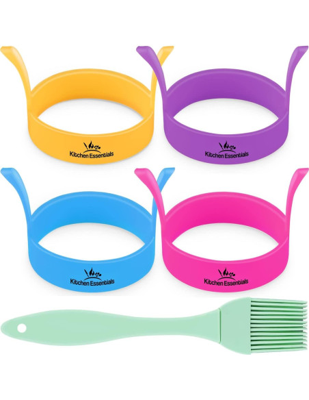 Anillos de Huevo de Silicona Kitchen Essentials - Antiadherentes Multicolor (Paquete de 4)