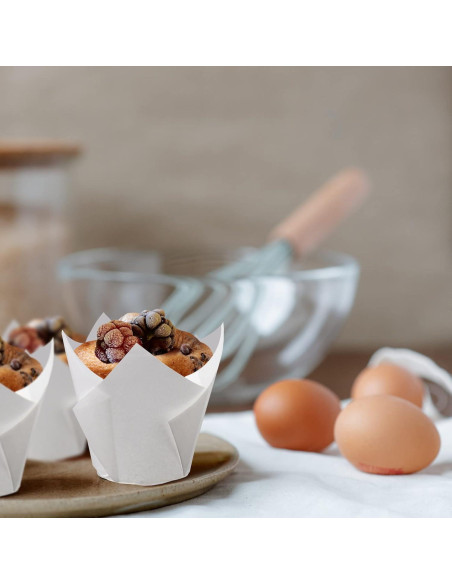 200 Forros de Cupcake Tulipán Taoxi Papel Antigrasa Blanco