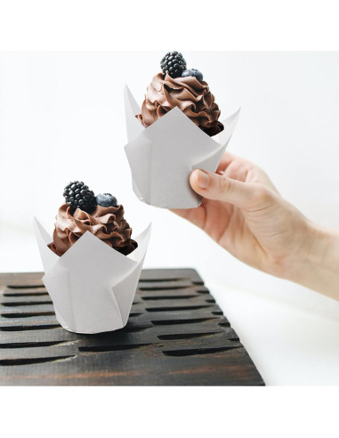 200 Forros de Cupcake Tulipán Taoxi Papel Antigrasa Blanco