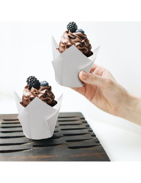 200 Forros de Cupcake Tulipán Taoxi Papel Antigrasa Blanco