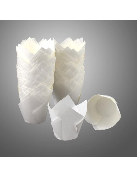 200 Forros de Cupcake Tulipán Taoxi Papel Antigrasa Blanco