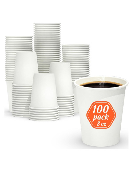 100 Tazas de Papel Desechables 8 oz Dealusy A Prueba de Fugas