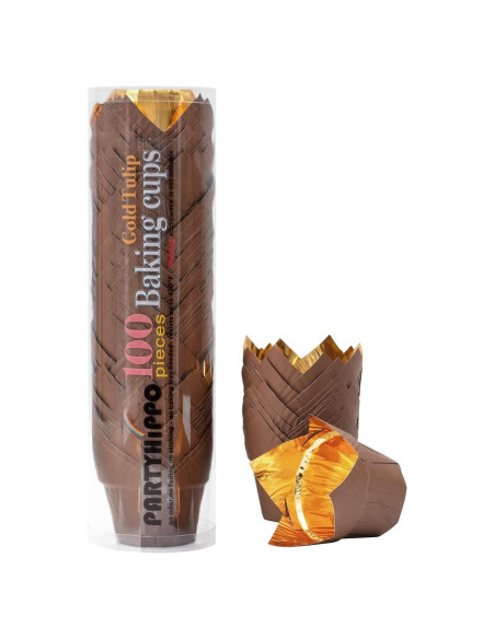 Forros de Cupcake Tulipán Dorado PARTYHIPPO 100 Pcs