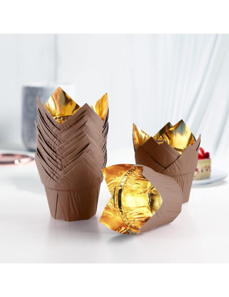 Forros de Cupcake Tulipán Dorado PARTYHIPPO 100 Pcs