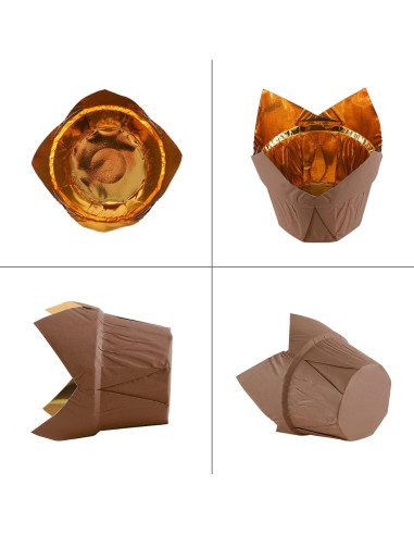 Forros de Cupcake Tulipán Dorado PARTYHIPPO 100 Pcs