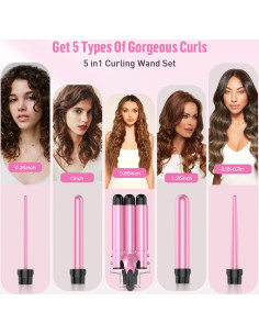 Varita Rizada 5 en 1 BESTOPE PRO Rosa 3 Barriles 20 cm 2