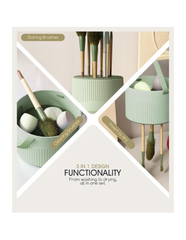 Soporte 3 en 1 para Limpiar Brochas de Maquillaje Sonnorel Verde
