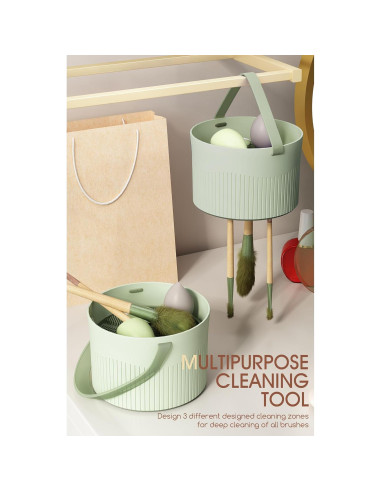 Soporte 3 en 1 para Limpiar Brochas de Maquillaje Sonnorel Verde