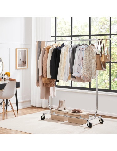 Perchero Ajustable Yaheetech con Ruedas Cromado 90kg