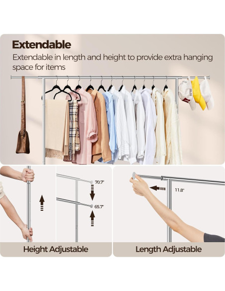 Perchero Ajustable Yaheetech con Ruedas Cromado 90kg