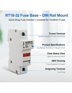 Portafusibles RT18-32 Baomain con 10 Fusibles Cerámicos 1A 2