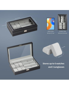 Caja de Almacenamiento AUTOARK para 6 Relojes y 3 Gafas Negra 2