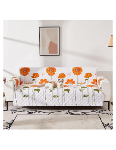 Funda de Sofá Loveseat EVENHUG Naranja Floral Antideslizante