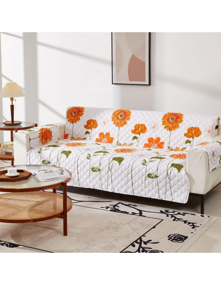 Funda de Sofá Loveseat EVENHUG Naranja Floral Antideslizante