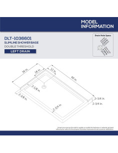 Base de Ducha DreamLine SlimLine 60x36 Drenaje Izquierdo Blanco 2
