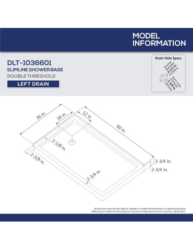 Base de Ducha DreamLine SlimLine 60x36 Drenaje Izquierdo Blanco