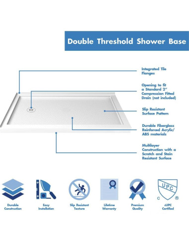 Base de Ducha DreamLine SlimLine 60x36 Drenaje Izquierdo Blanco