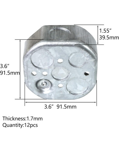 12 Cajas Eléctricas Octagonales Qlvily Galvanizadas 3.81 cm