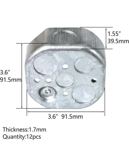 12 Cajas Eléctricas Octagonales Qlvily Galvanizadas 3.81 cm