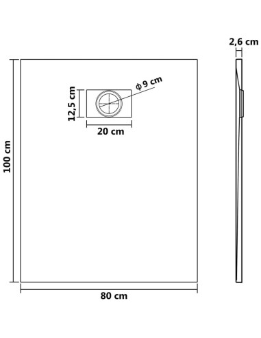 Bandeja de Ducha SMC vidaXL Negra 100 x 80 cm Antideslizante