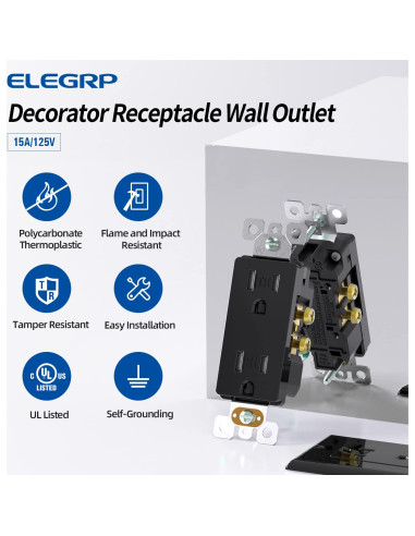 Toma de Corriente de Pared ELEGRP 15A Autoconectante 10 Unidades