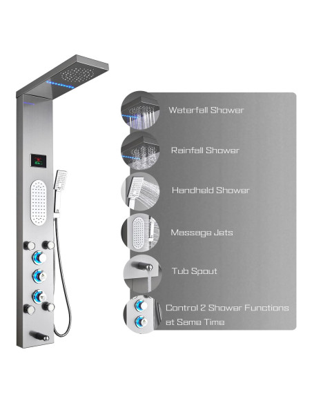 Panel de Ducha LED ELLO&ALLO Acero Inoxidable 132x46 cm