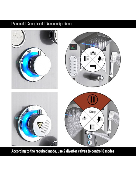 Panel de Ducha LED ELLO&ALLO Acero Inoxidable 132x46 cm