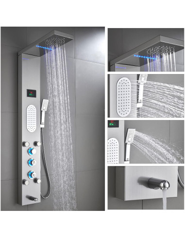 Panel de Ducha LED ELLO&ALLO Acero Inoxidable 132x46 cm