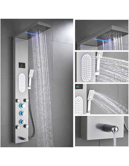 Panel de Ducha LED ELLO&ALLO Acero Inoxidable 132x46 cm